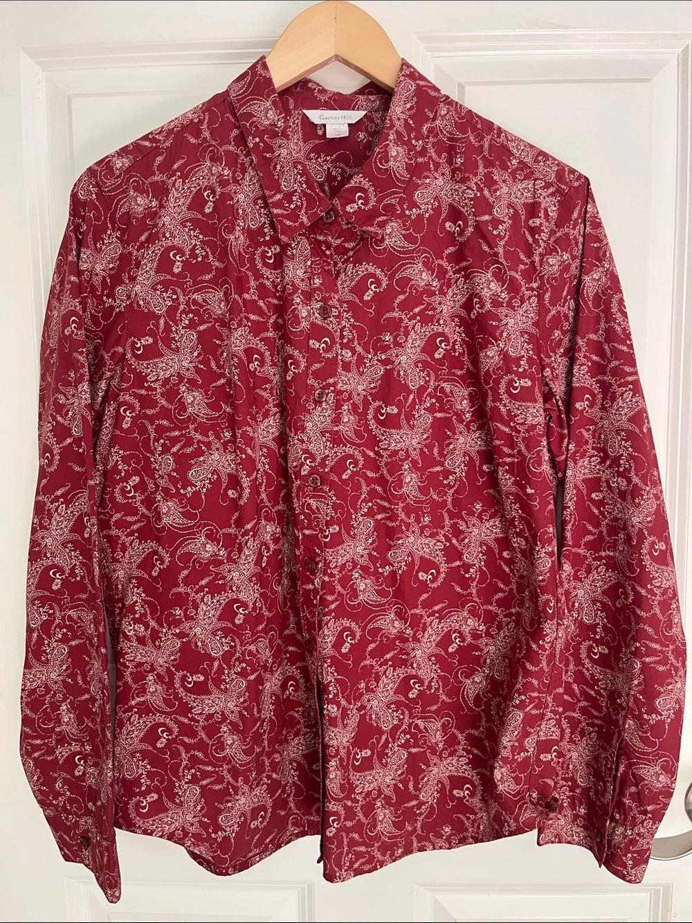 Garnet Hill Garnet Red cream Floral 100% Cotton Button Down Shirt 14 petite